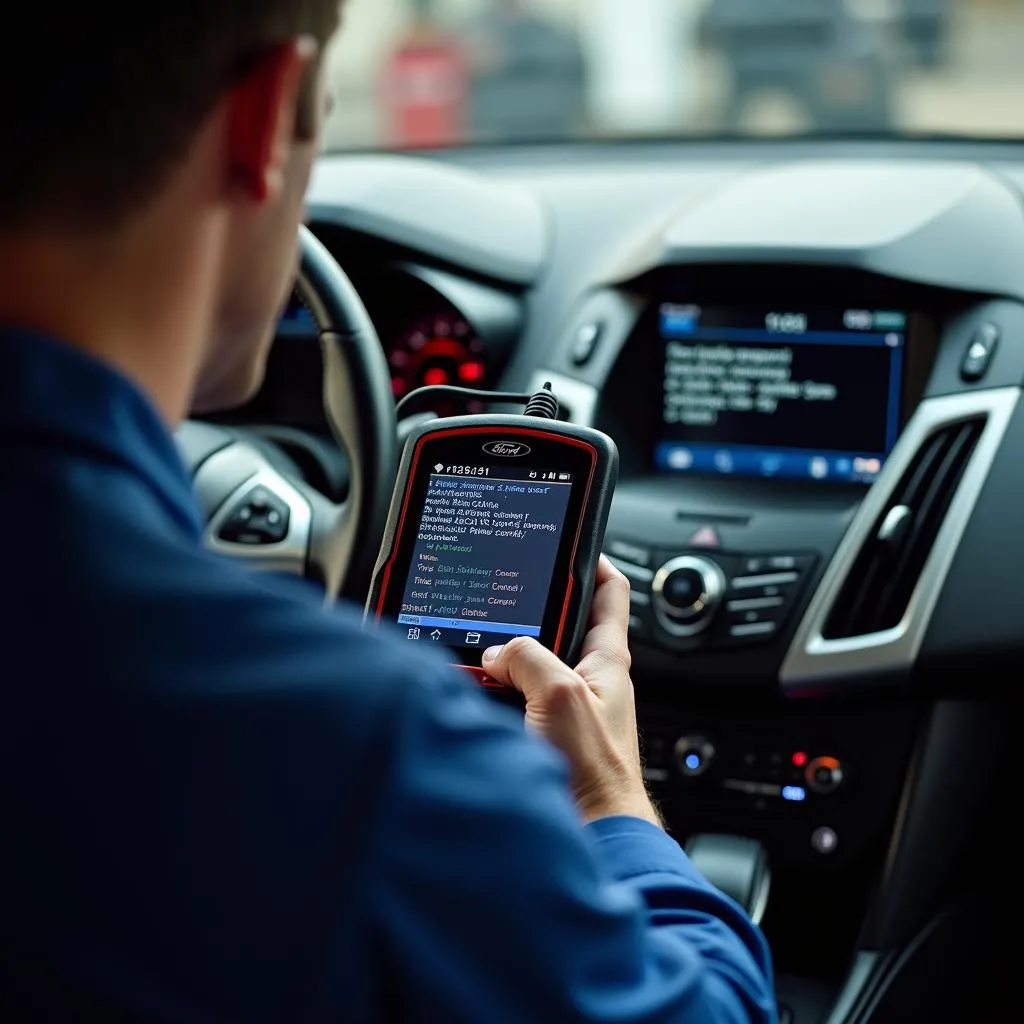 Mechanic Using Diagnostic Scanner on a Car