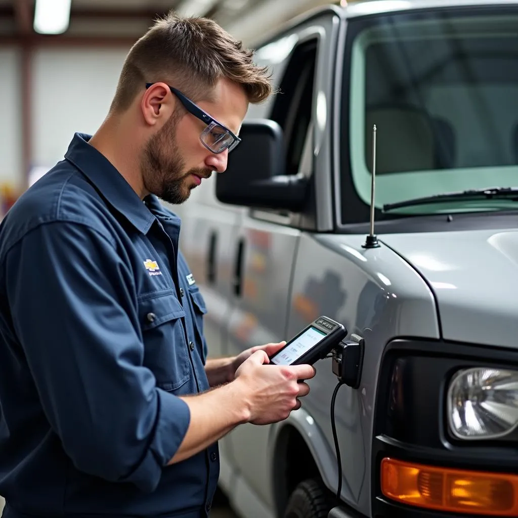 Mechanic Diagnosing Chevy Express Ignition Problem