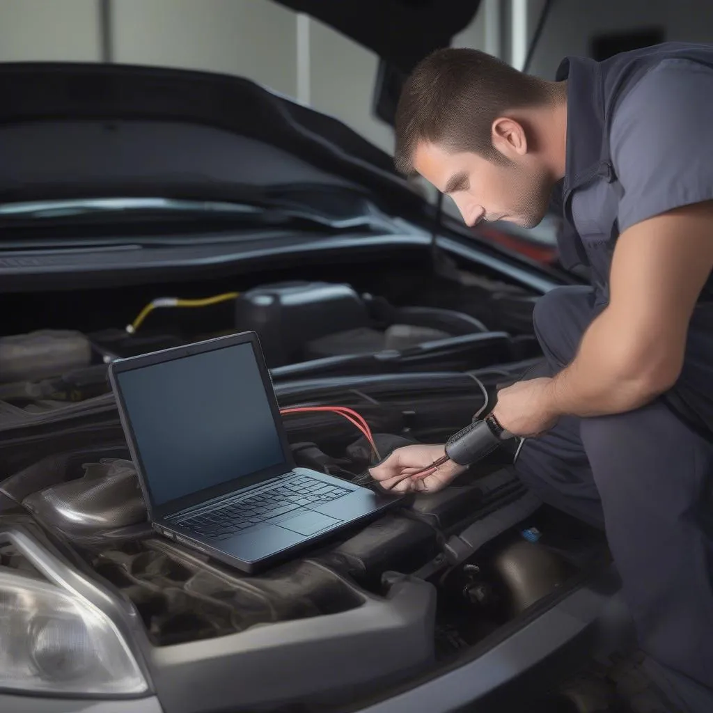 Mechanic Diagnosing Chevy HHR Anti-theft