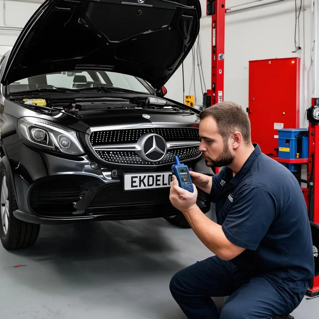 Mechanic Diagnosing Mercedes