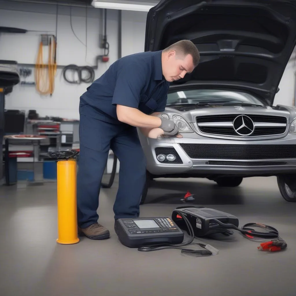 Mechanic Diagnosing Mercedes ESP