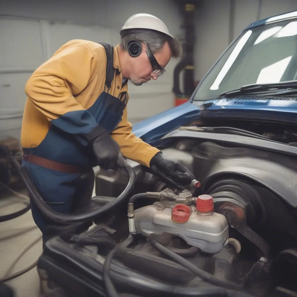 Mechanic Draining Gas Tank