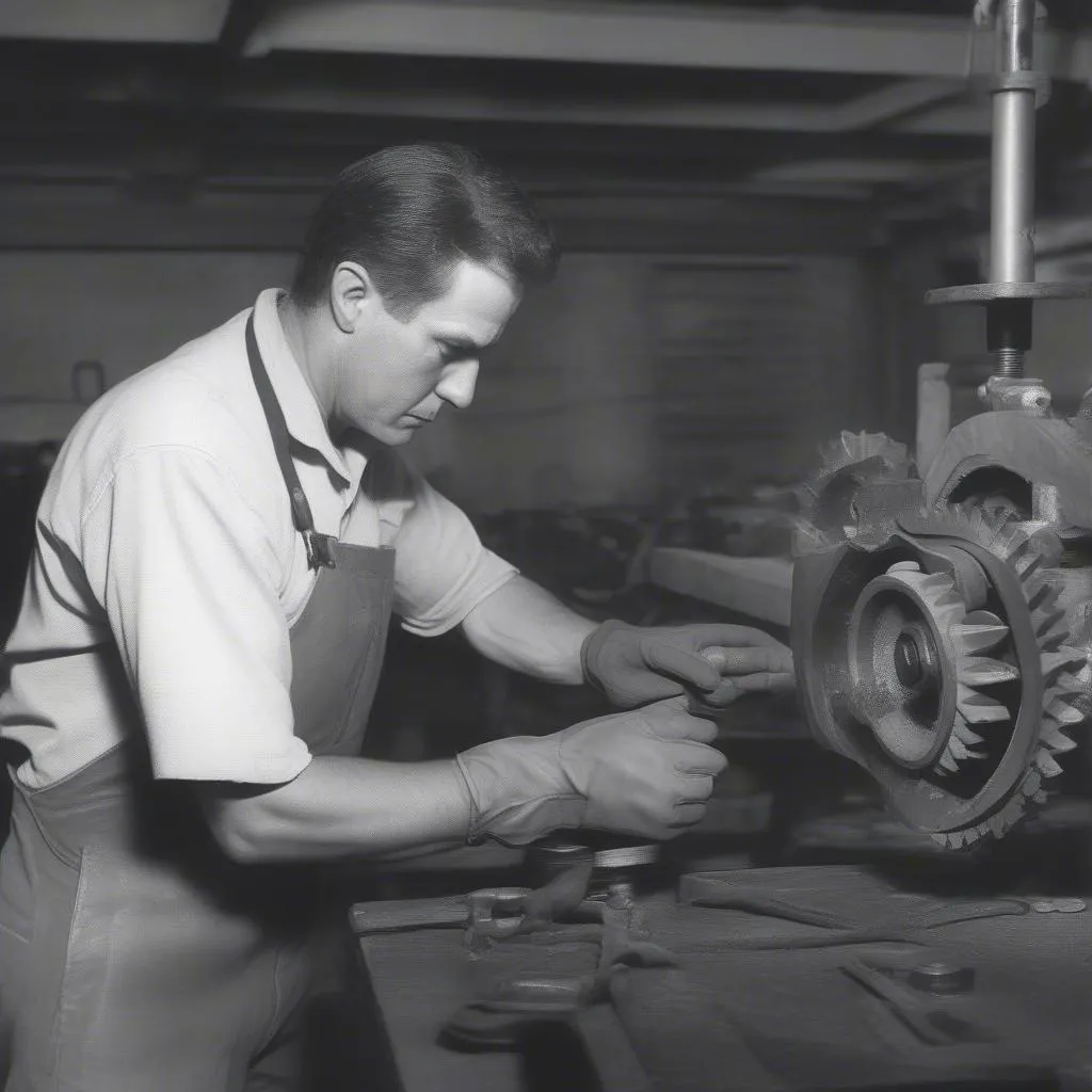 Mechanic Inspecting Balance Shaft Gear