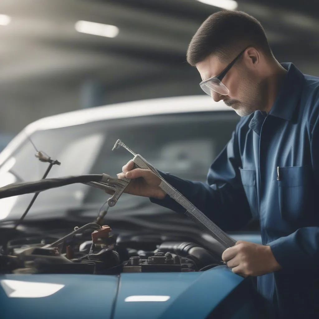 Mechanic Inspecting Car Antenna