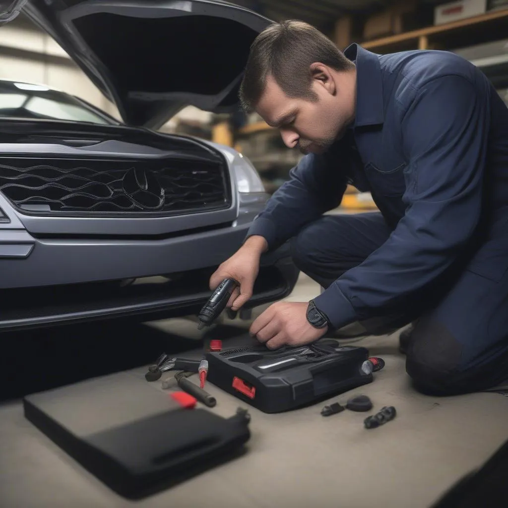 Mechanic Inspecting Car Console