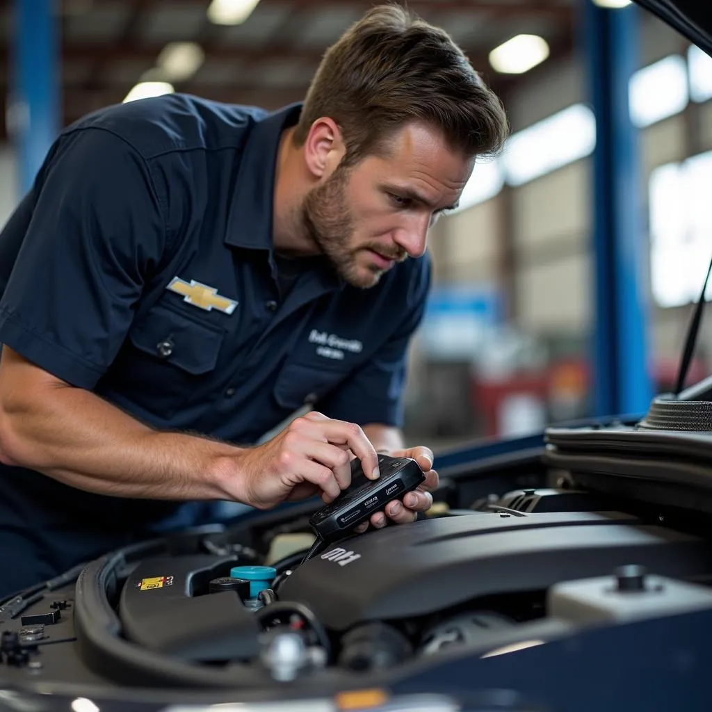 Mechanic diagnosing a car problem