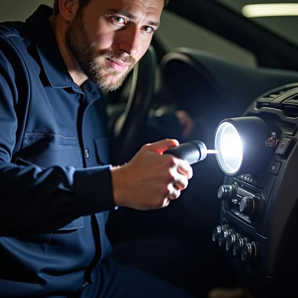 Mechanic Inspecting Car Ignition