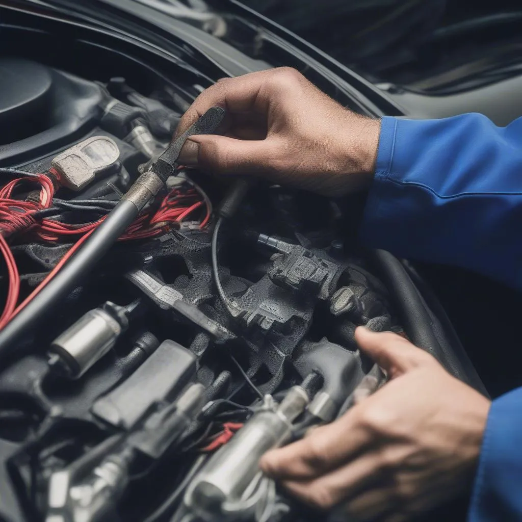 Mechanic Inspecting Car Ignition System