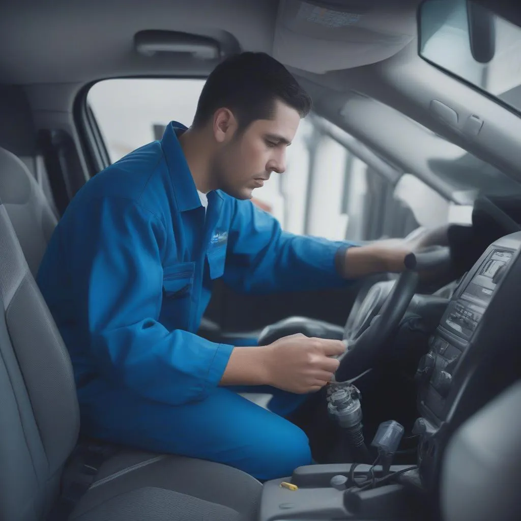 Mechanic Inspecting Car Infotainment System