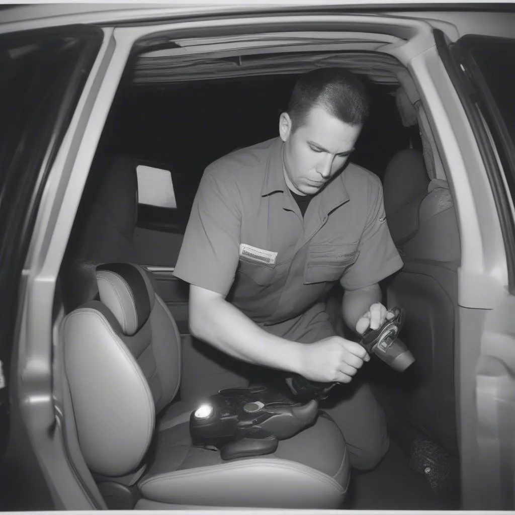 Mechanic Inspecting Car Seat