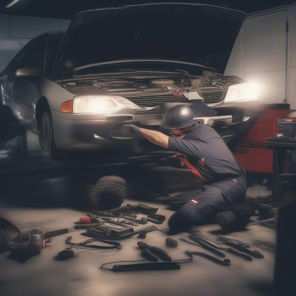 Mechanic Inspecting Car