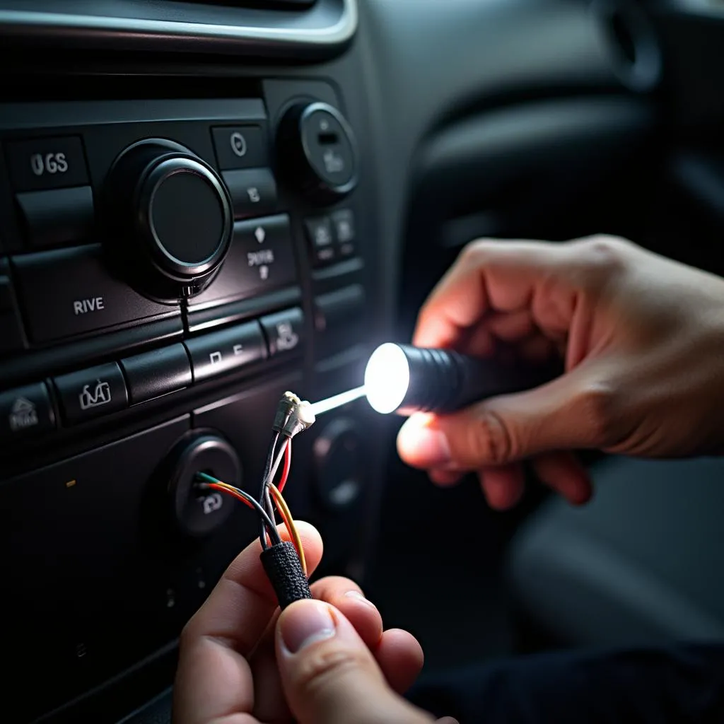 Mechanic inspecting car wiring harness