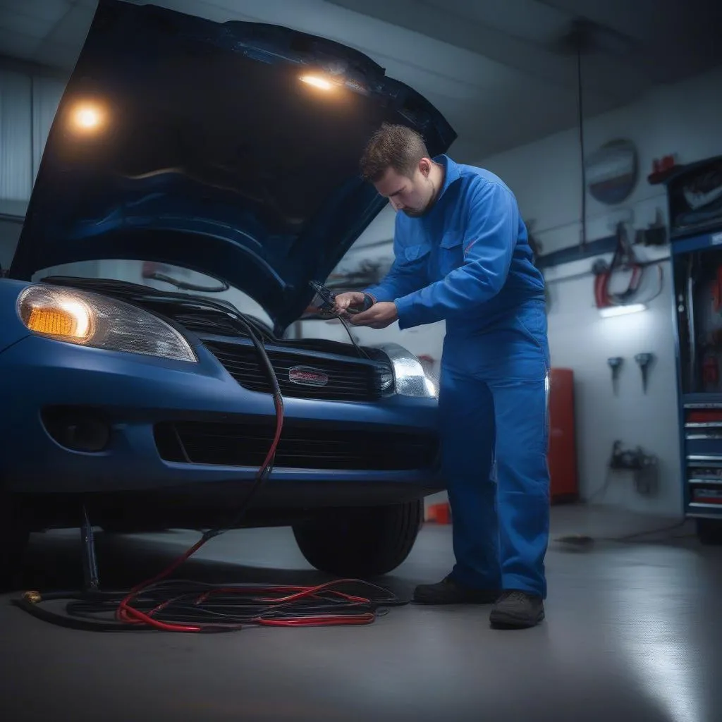 Mechanic Inspecting Car