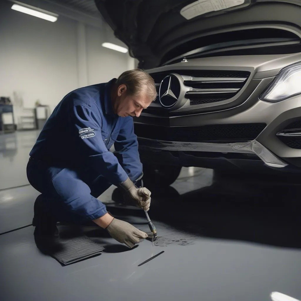 Mechanic Inspecting Mercedes Drains