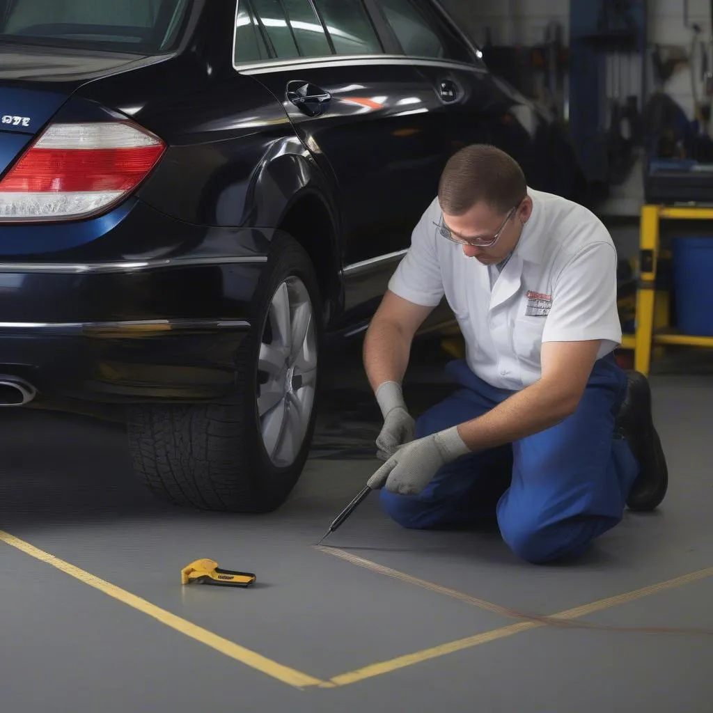 Mechanic Checking Tire Wear