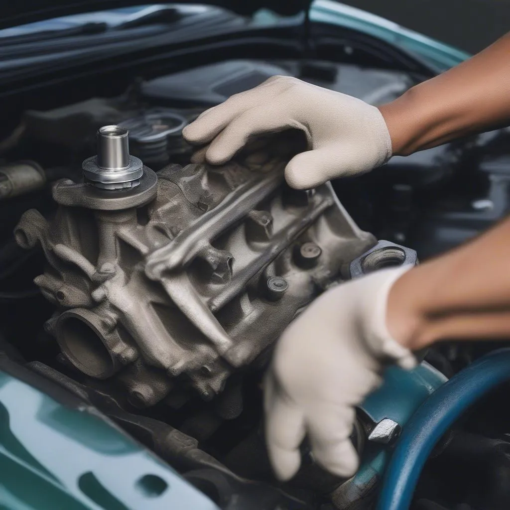 Mechanic Installing Car Water Pump