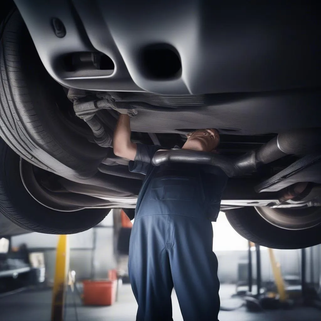 Mechanic Repairing Mercedes Exhaust