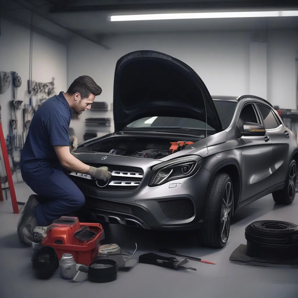 Mechanic Repairing Mercedes GLA