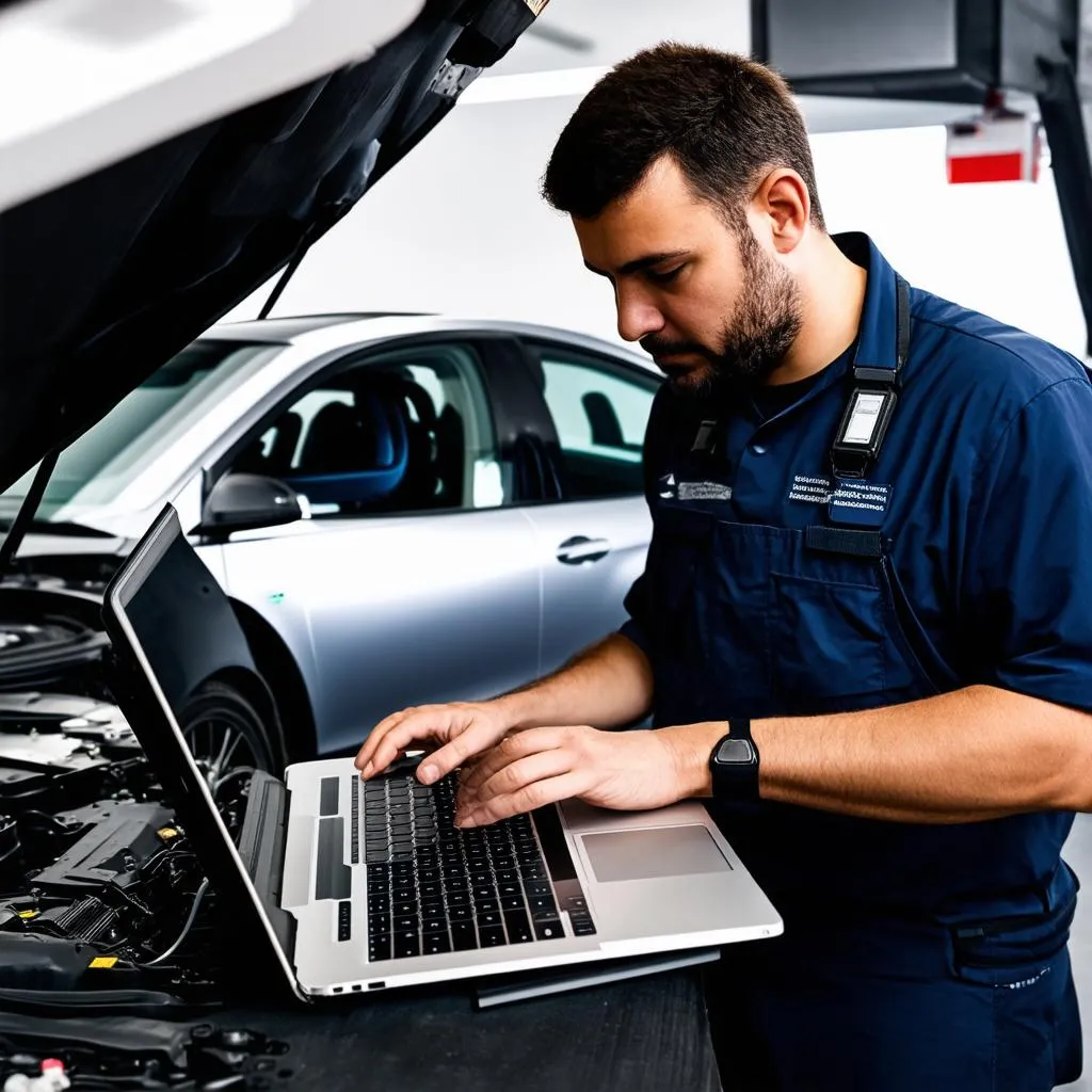 Mechanic Updating Mercedes Software