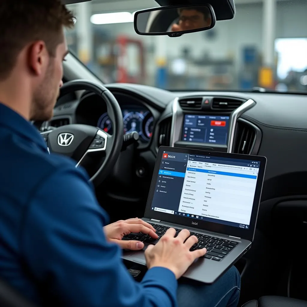 Mechanic Using Car Diagnostic Software