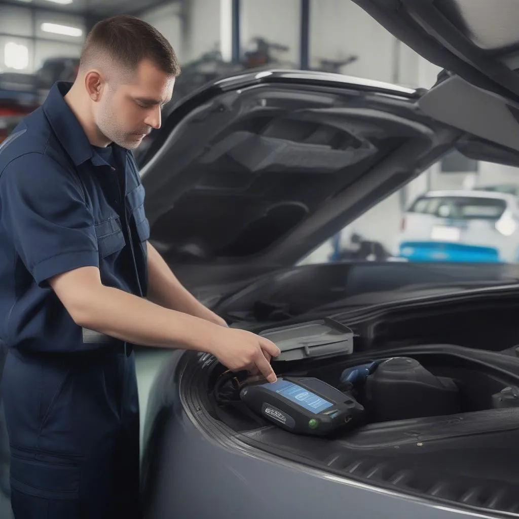 Mechanic using Cardiagtech Scanner