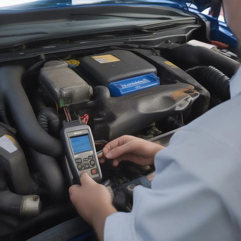 Mechanic Using Code Reader on Chevrolet Cobalt