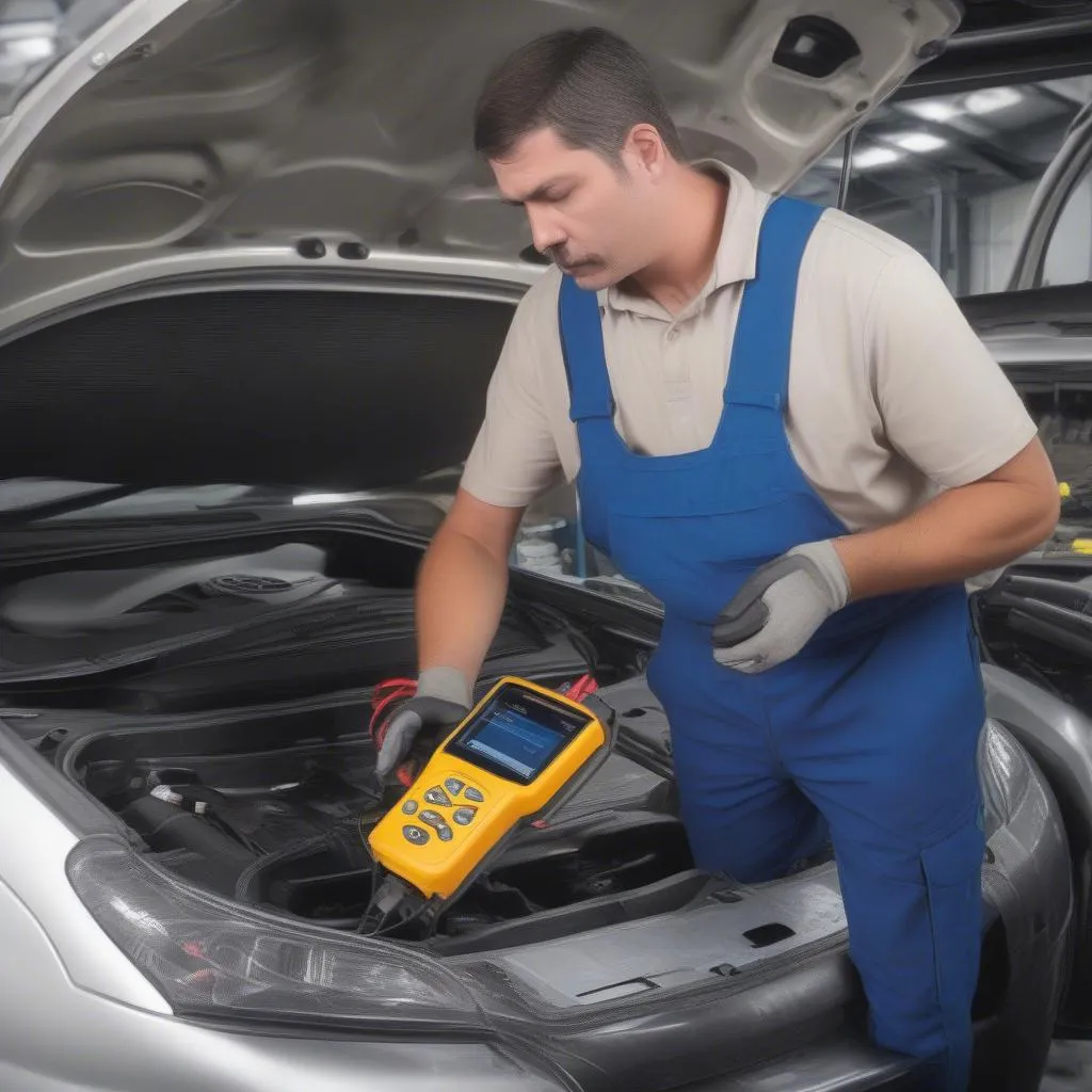 Mechanic Using a Diagnostic Scanner