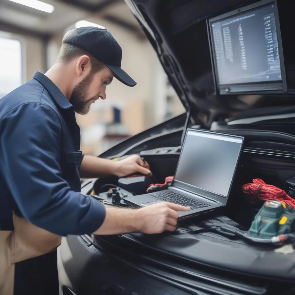 Mechanic using Car Diagnostic Software