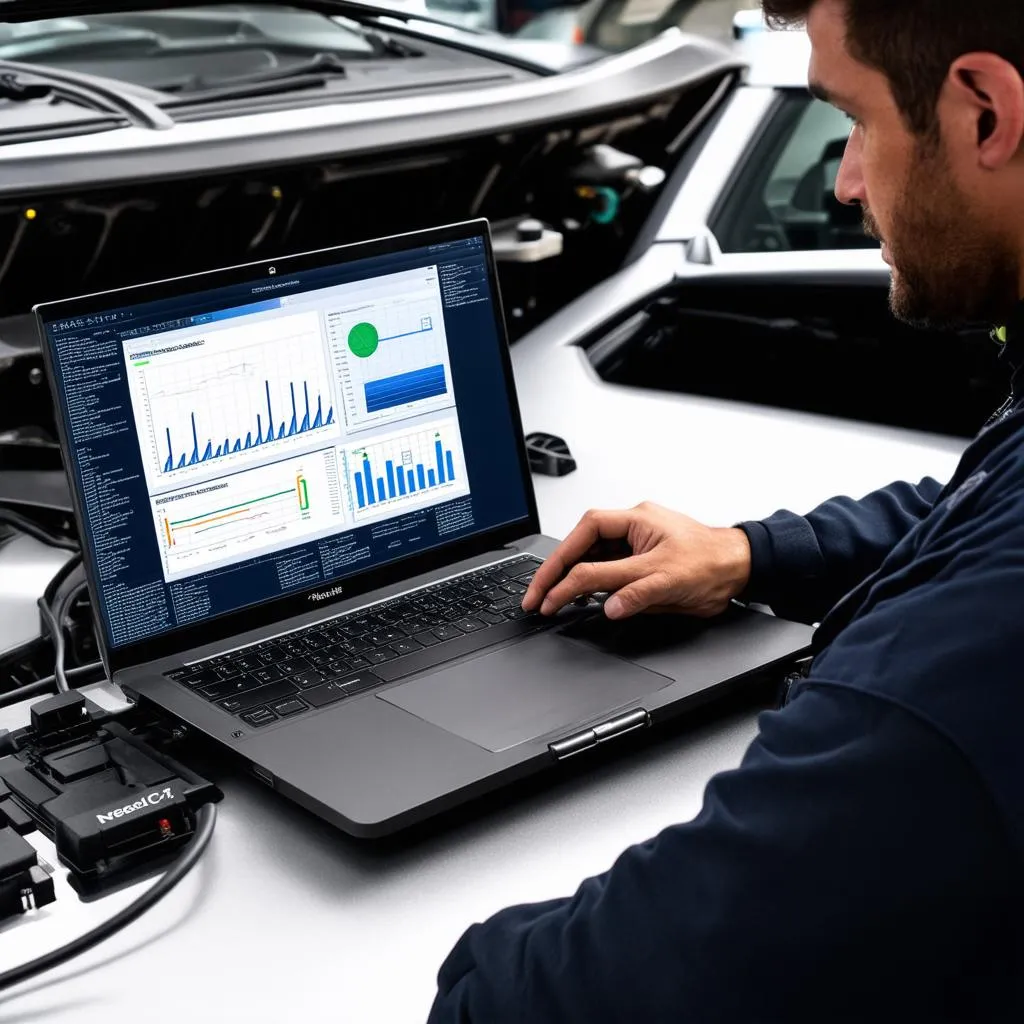 Mechanic using diagnostic software