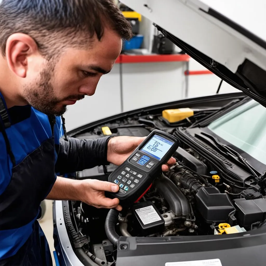 Mechanic Diagnosing Toyota Engine