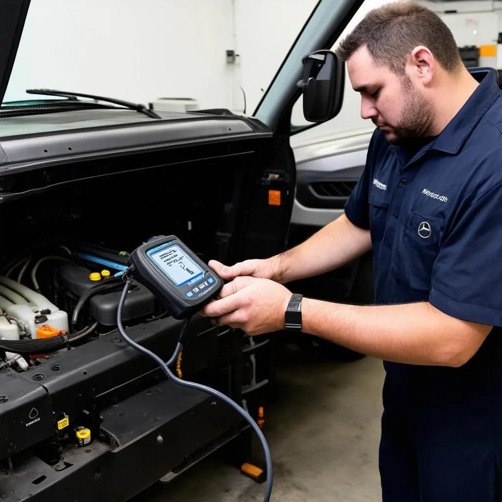 Mechanic Using Diagnostic Tool