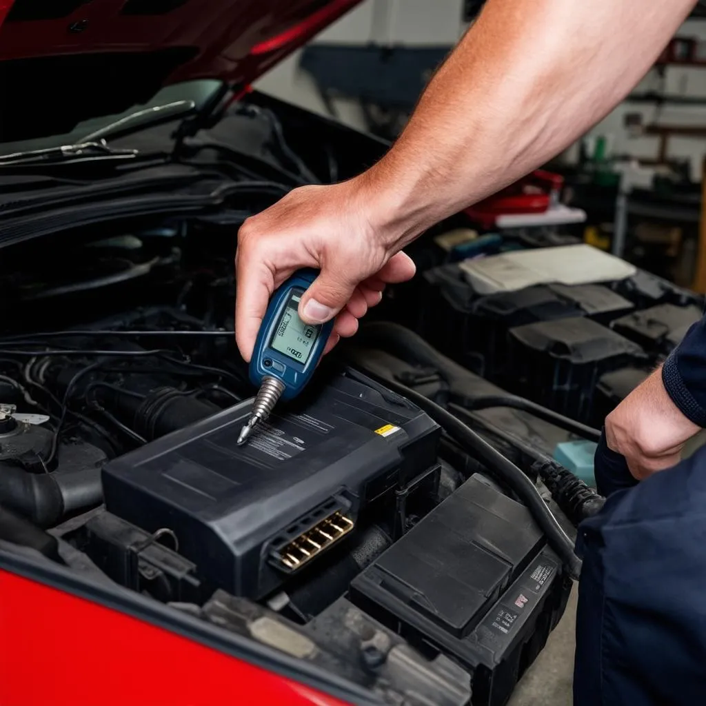 Mechanic using a diagnostic tool