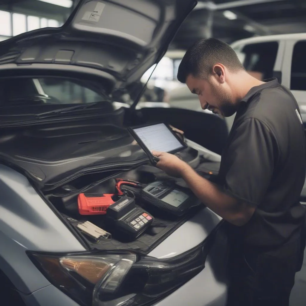 Mechanic Using Diagnostic Tool