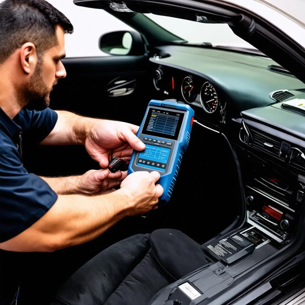 Mechanic Using Diagnostic Tool on SL500