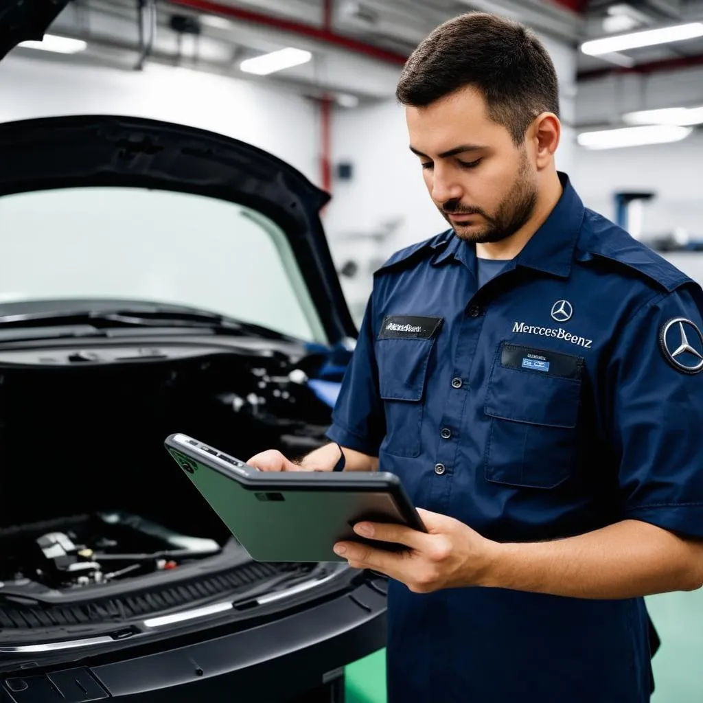 Mechanic Using Digital Tablet