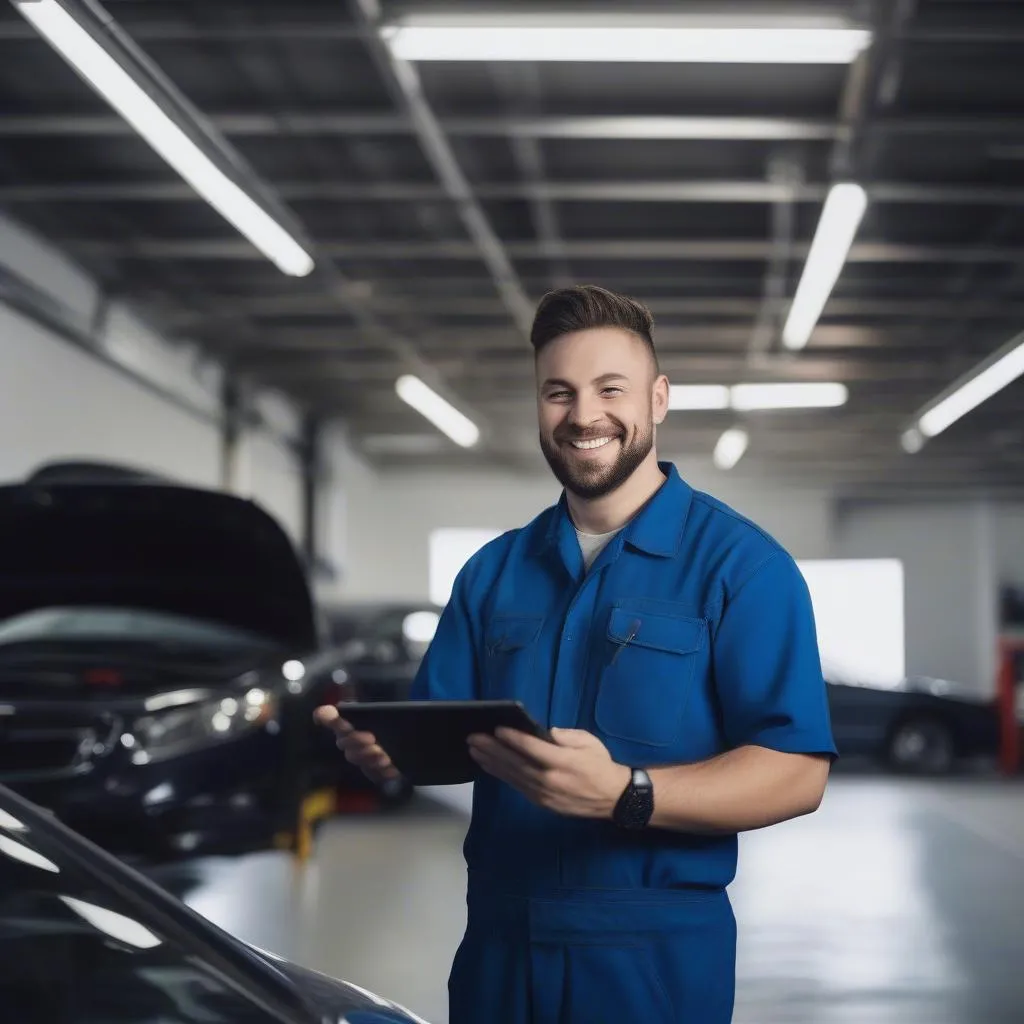 Mechanic Using Digital Tablet