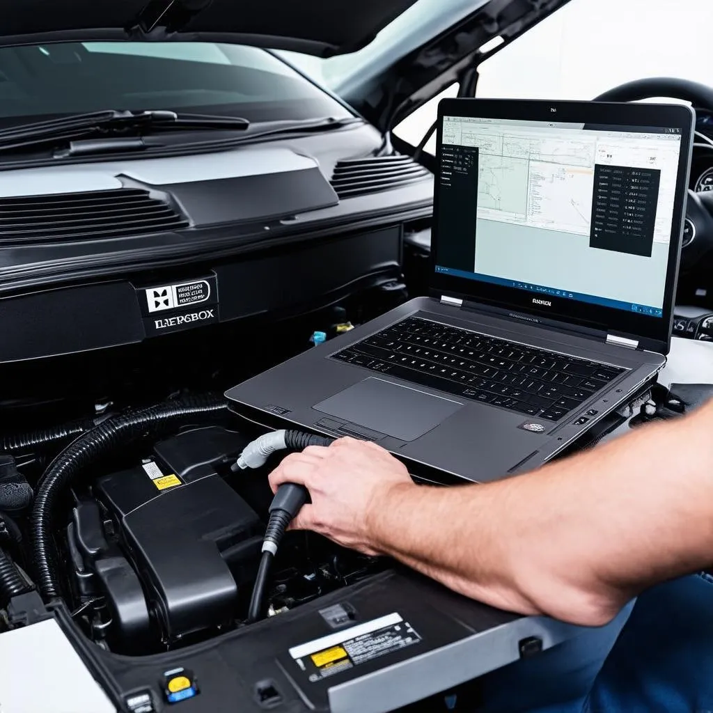 Mechanic Using MB Diagnostic Software on a Mercedes-Benz