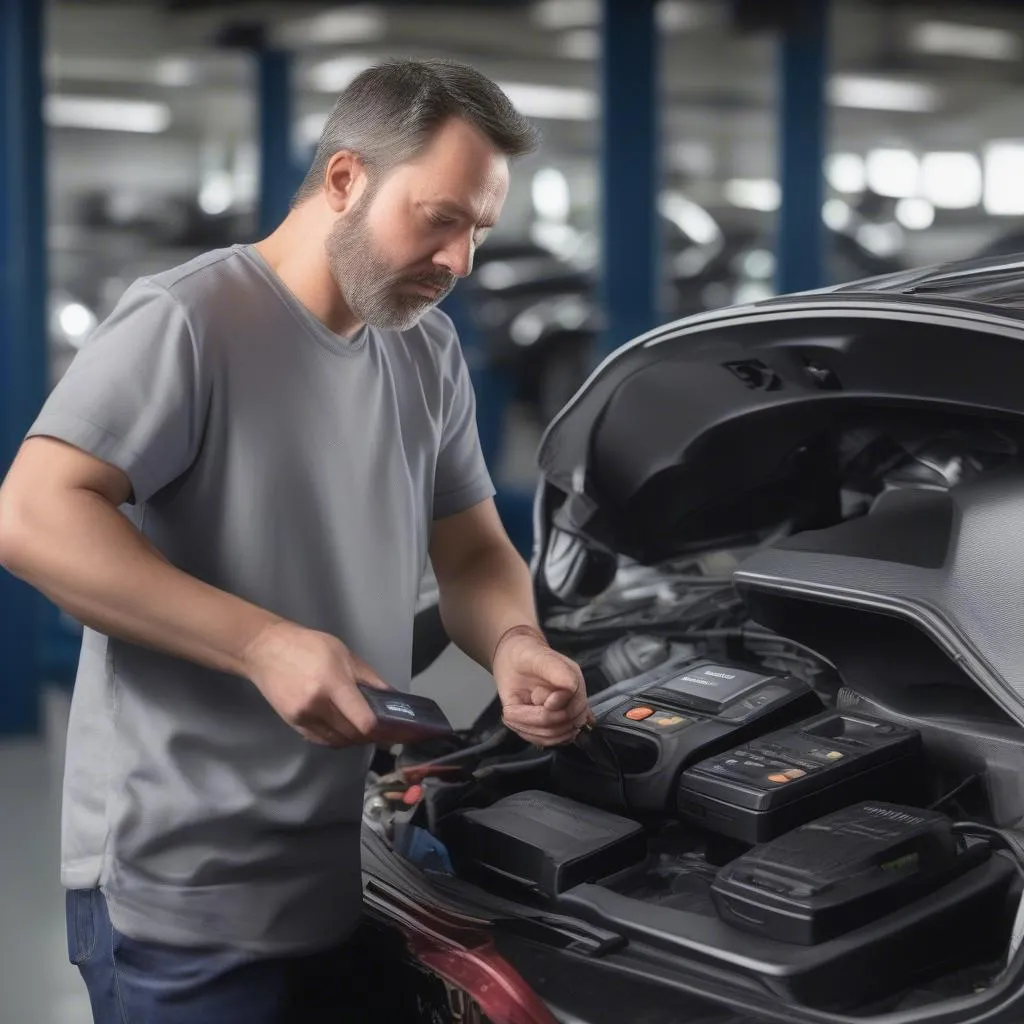 Mechanic Using OBD-II Scanner on a 2018 Toyota C-HR