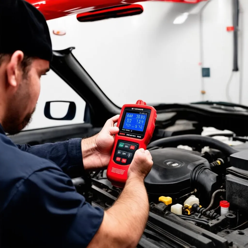 Mechanic Using OBD Scanner