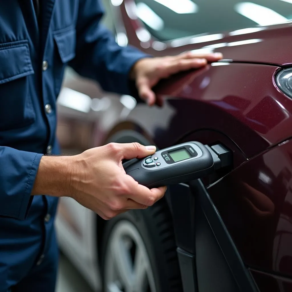 Mechanic connecting an OBD scanner to a vehicle's diagnostic port