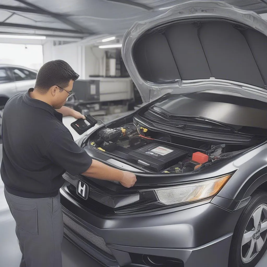 Mechanic Using OBD2 Scanner