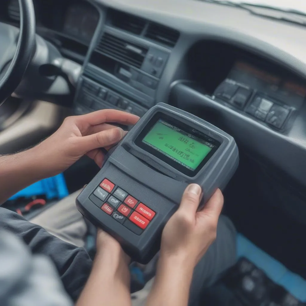 Mechanic Diagnosing Anti-theft Issue with OBD2 Scanner