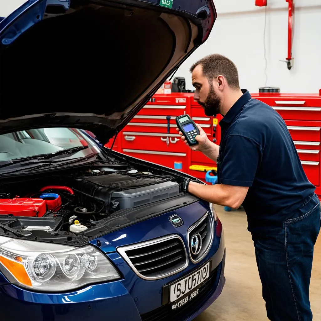 Auto mechanic using a diagnostic scanner