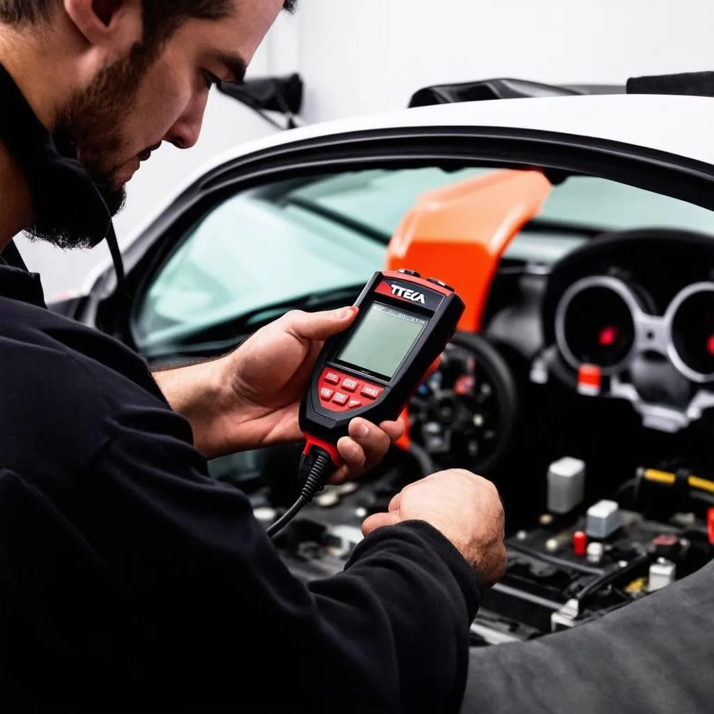 Mechanic Using Texa Diagnostic Tool