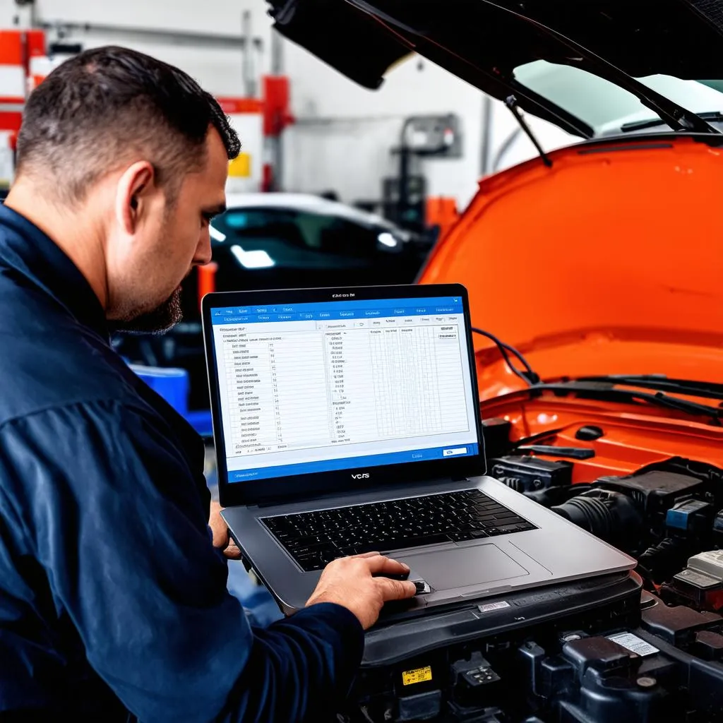 Mechanic using VCDS to diagnose a car