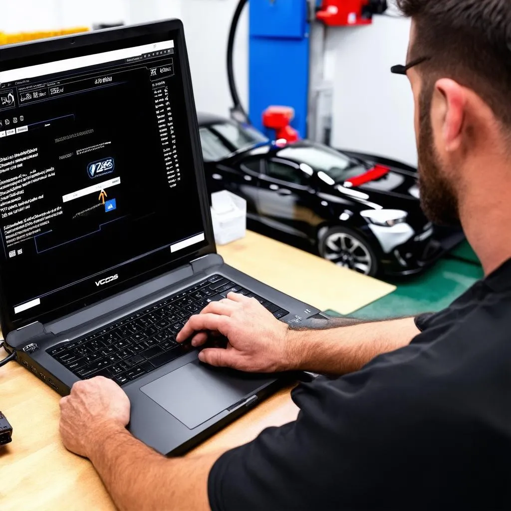 Mechanic Using VCDS to Diagnose Car