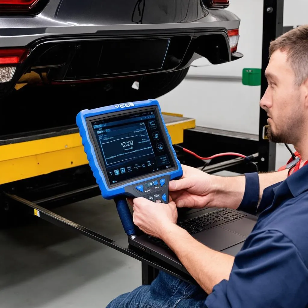 Mechanic using VCDS to diagnose a car problem