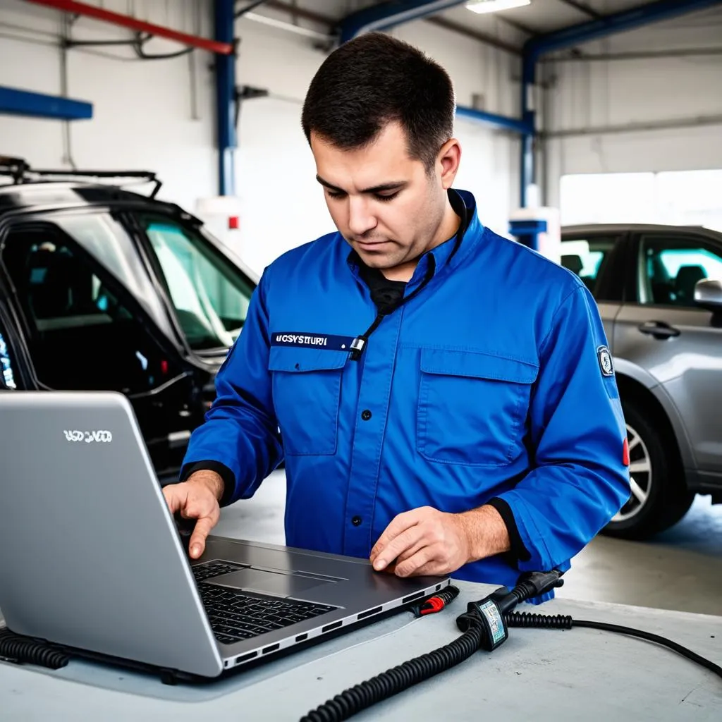 A mechanic uses VCDS to diagnose a car