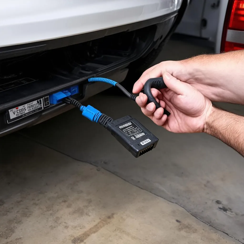 Mechanic using VCDS cable