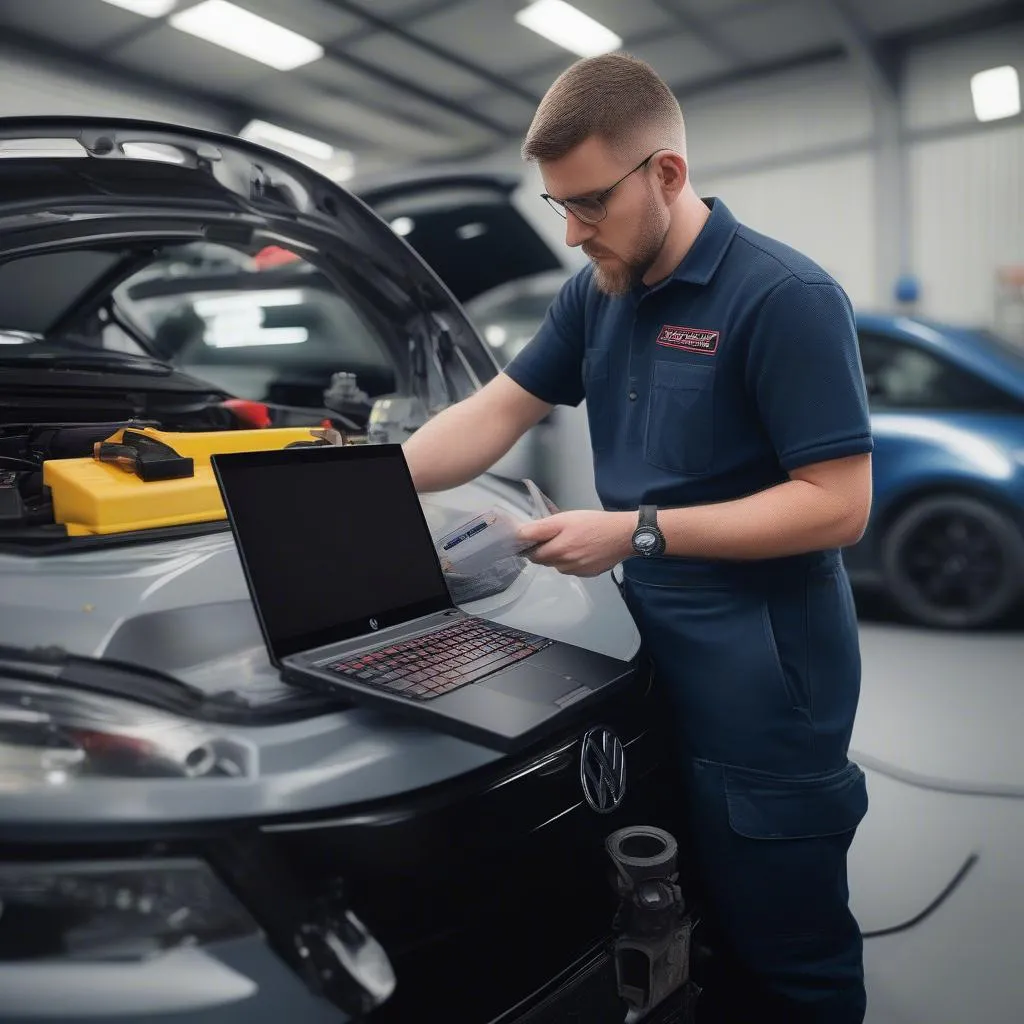 Mechanic Using VCDS Diagnostic Tool